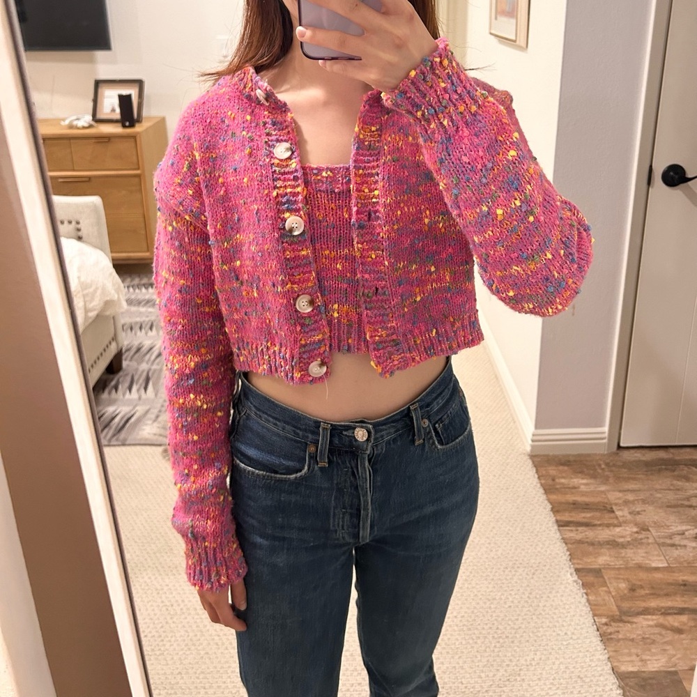 Kitted cardigan + tank set